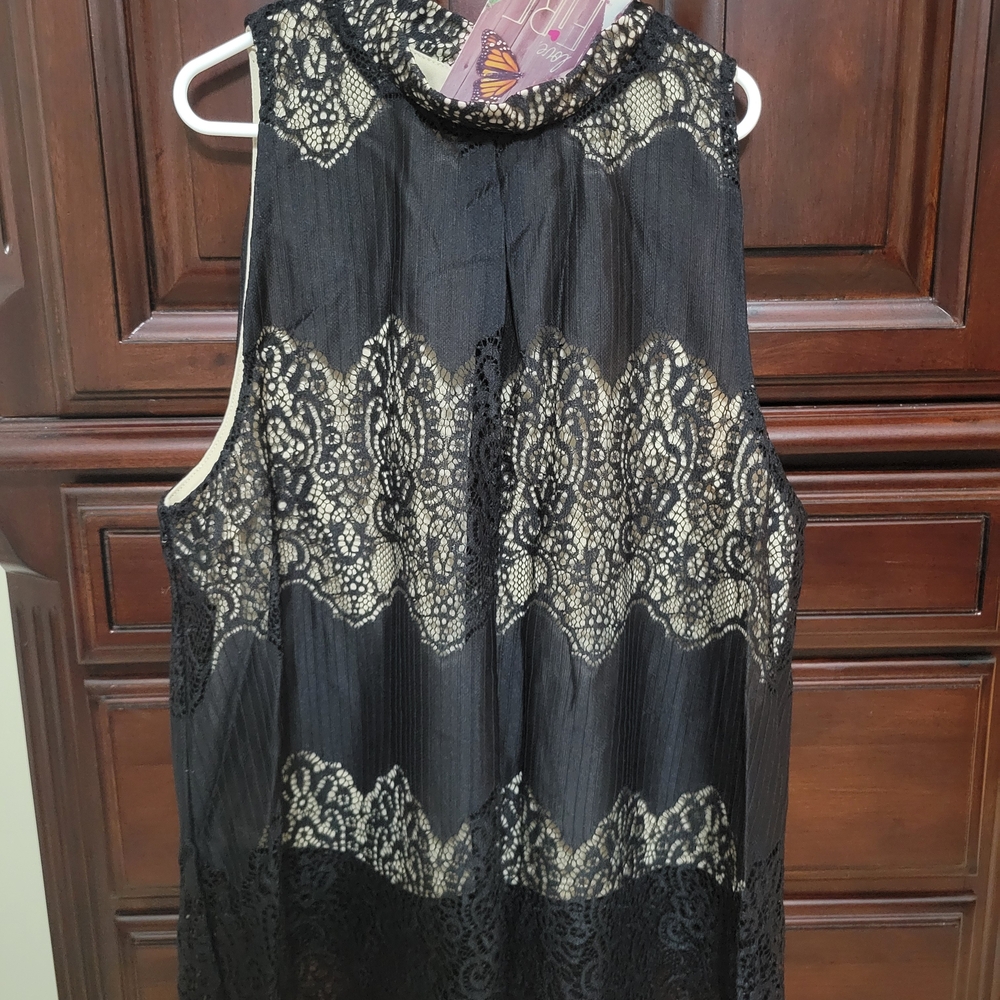 NWT love, Fire Black Lace with Attached Cream Underlay Tank Top